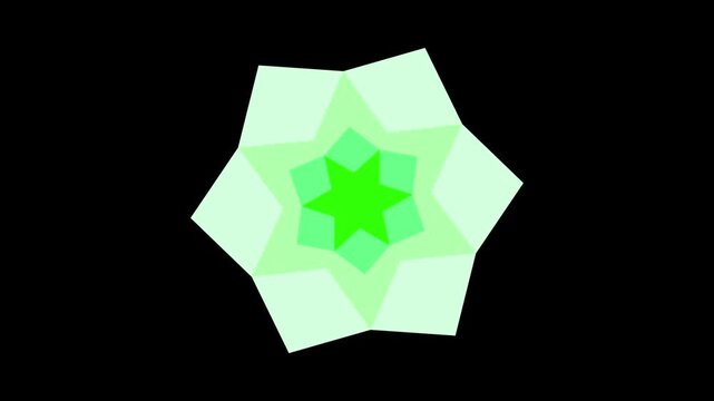 Animated green six-pointed star expanding and rotating on a black background. Geometric mandala or abstract star shape motion graphic.