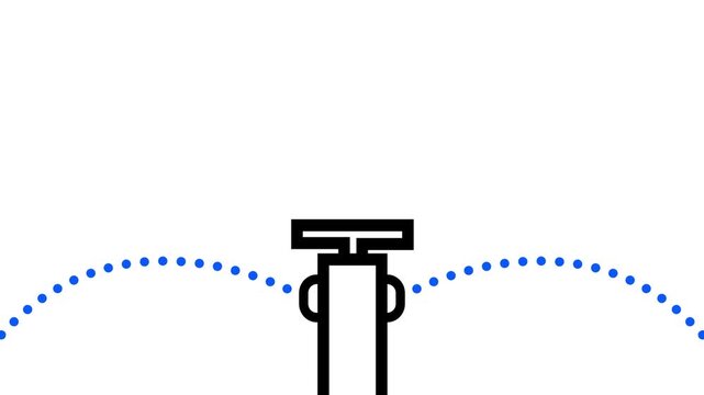 Minimalist animation of a water sprinkler spraying blue drops in a garden or farm field. Agricultural irrigation isolated on white.