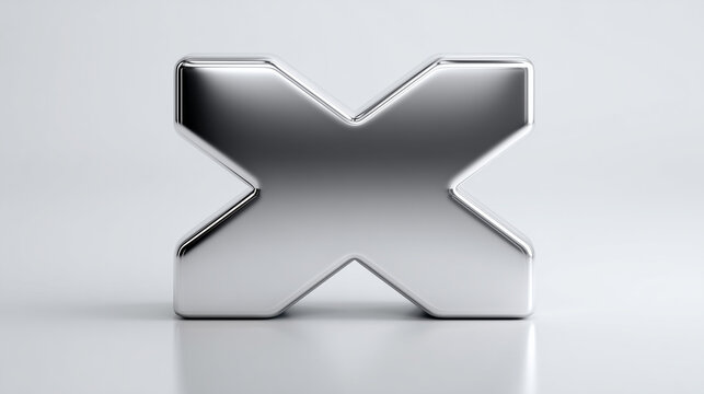 A shiny silver X symbol on transparent background