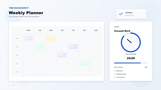 Digital weekly planner dashboard for productivity and time management