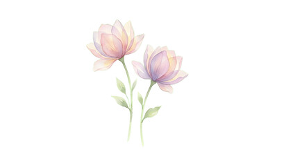Fototapeta premium Delicate pink and purple watercolor flowers bloom gracefully with soft green stems and leaves