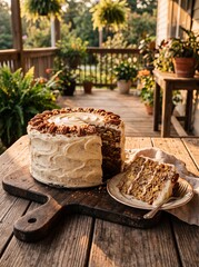 Fototapeta premium Rustic Southern Hummingbird Cake Bathed in Warm Sunset Glow
