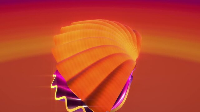 Close Up Orbit Around Clam Shell Opening With Glowing White Pearl