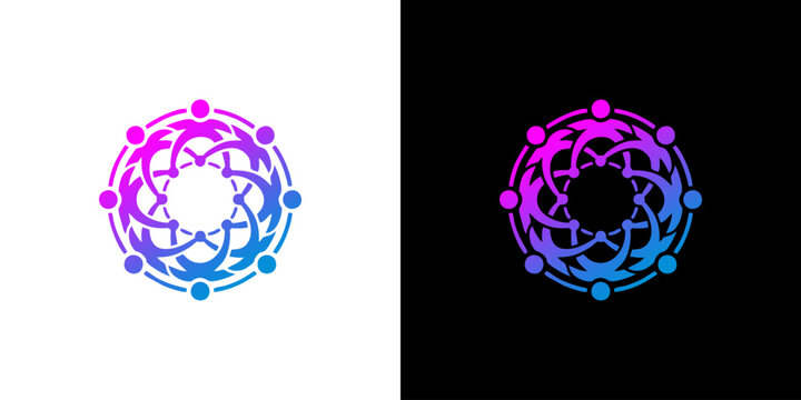 Abstract Circular Logo Featuring Connected Human Figures in a Vibrant Gradient Style for Community and Unity Concept