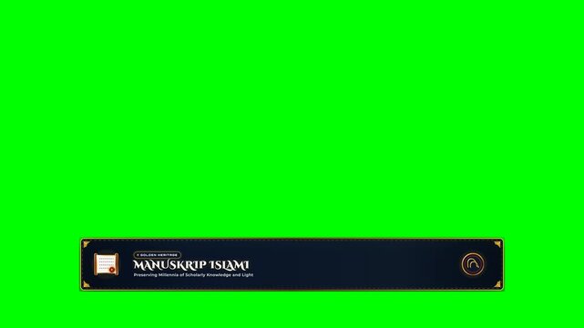 Islamic manuscript lower third graphic with golden scroll icon on green screen