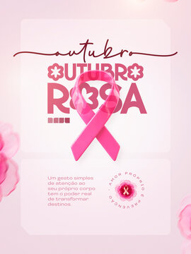 Outubro Rosa Prevencao Saude Mulher Post Card Insta Template Banner