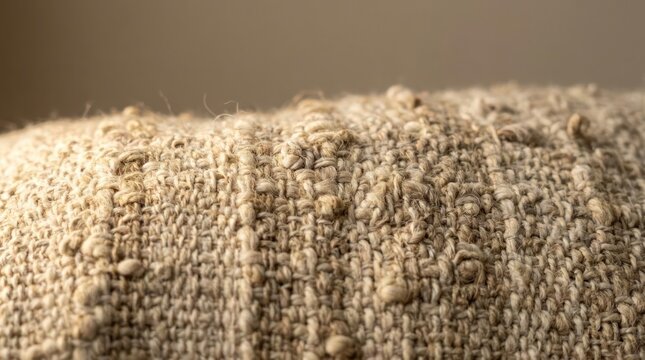 Close up of beige textured woven fabric.