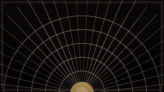 Art deco geometric background with gold lines, elegant fan pattern on black backdrop, luxury vintage style motion graphic