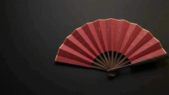 Traditional folding fan displayed on a black surface