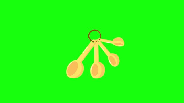 Vector illustration of a set of yellow measuring spoons connected by a metal ring, an essential baking tool for precise measurements