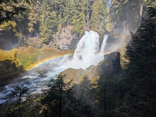 waterfall in the mountains with rainbow © TheGuyFromMaine