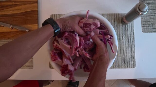 Lamb meat is well suited for grilling, oven roasting, or preparing as shashlik. Before cooking, the meat can be marinated with onion, garlic, salt, and black pepper.