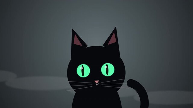 Halloween black cat animation loop with glowing green eyes