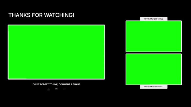 Generic end screen template with green screen video placeholders