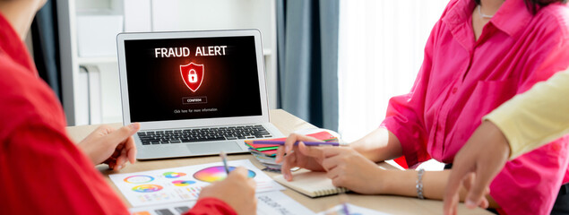 Cyber security software show alert of cyber attack for protection brisk. Danger from virus, phishing and cyber fraud. © InfiniteFlow