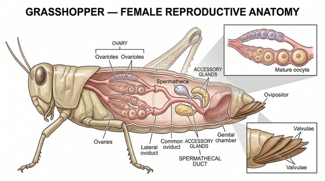 Diagram of grasshopper female reproductive system anatomy