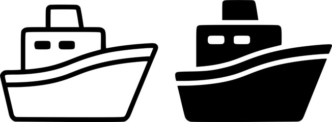 Vector illustration of a ship icon in outline and silhouette styles, for app UI/UX design © Nurhalimah