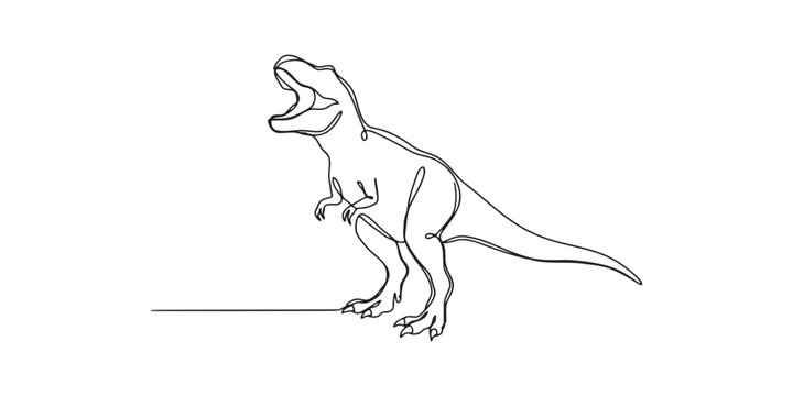 Continuous single line drawing of a roaring tyrannosaurus rex dinosaur