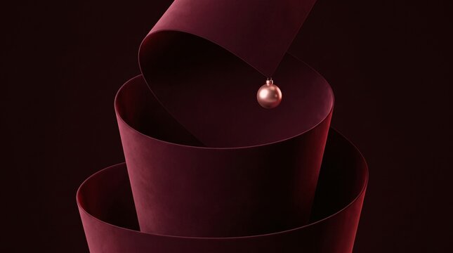 Abstract Burgundy Ribbon Sculpture with Hanging Christmas Ornament