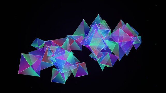 Abstract geometric composition of translucent colorful polyhedrons