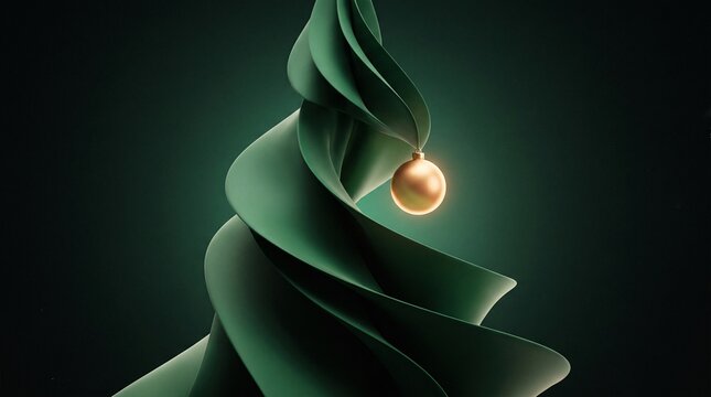Abstract Minimalist Christmas Tree Sculpture with Golden Ornament