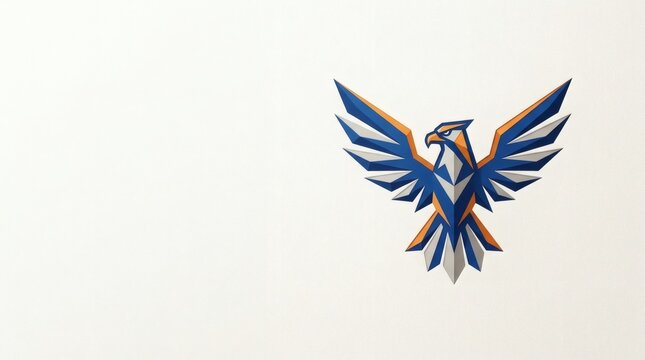 Minimalist geometric eagle logo in blue and orange for sports mascot or security company branding emblem.