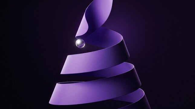 Abstract Purple Ribbon Sculpture with Floating Silver Sphere
