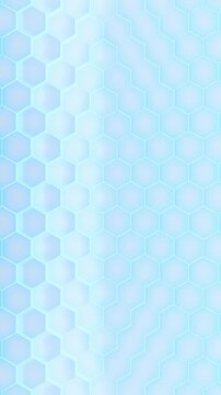 Blue background of patterned hexagons. Smooth wave of 3d rendered glowing hex shapes creating a bright visual of gentle wave motion for an abstract background presentation template. 3d render Loop.