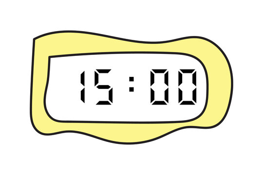 manual scribbles of a yellow digital clock showing 15:00 on a white background