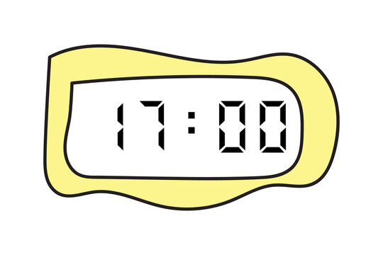 manual scribbles of a yellow digital clock showing 17:00 on a white background