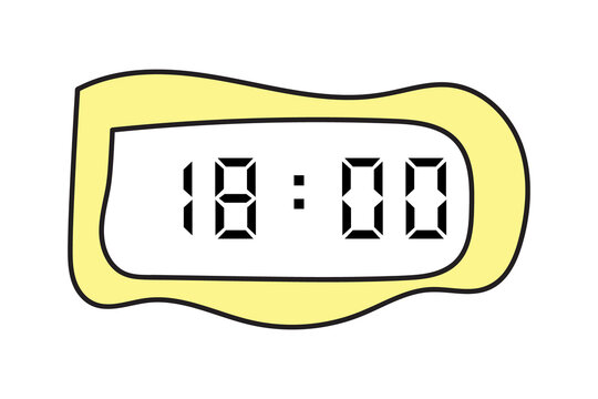 manual scribbles of a yellow digital clock showing 18:00 on a white background