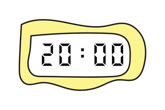 manual scribbles of a yellow digital clock showing 20:00 on a white background
