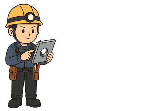 Construction worker detecting burrs on metal plate