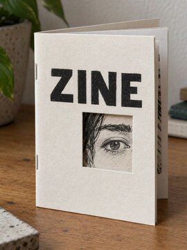 Handmade Zine With Square Cutout Revealing an Eye Illustration
