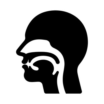 Black silhouette icon of human head showing nasal and oral cavity anatomy.