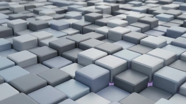 Abstract 3D motion background featuring moving geometric grey cubes