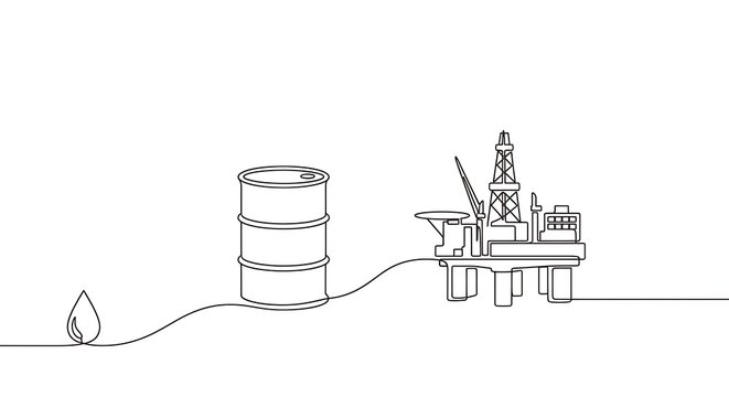 Continuous Line Art Oil Rig Barrel and Drop Energy Industry Concept