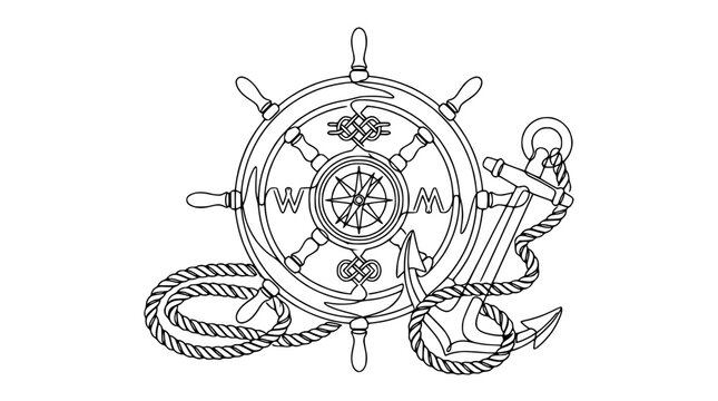 Nautical Ship Wheel, Anchor, and Rope Vector Art - Isolated