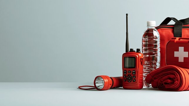 Prepare for emergencies with essential supplies and tools in a clear setting Generative AI