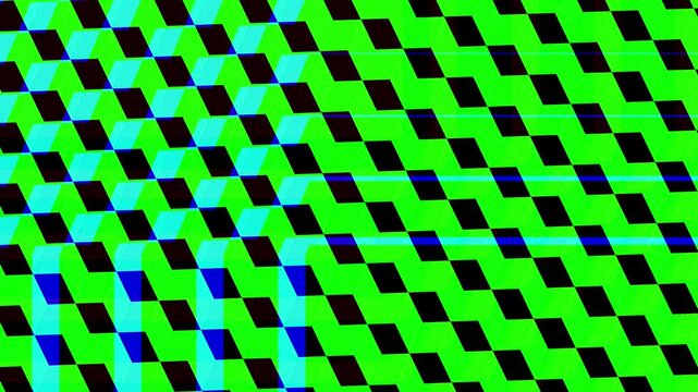 Green Black Checkered Grid With Distorted Diamond Optical Illusion Retro Cyber Background Template With Copy Space