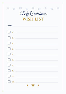 Christmas wish list template printable navy gold snowflakes