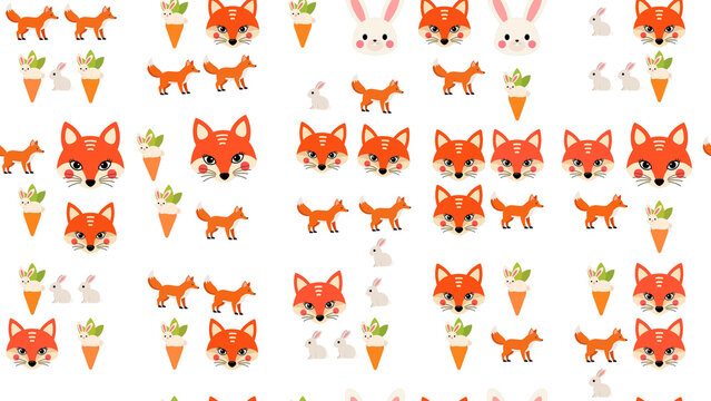 Cute cartoon foxes and rabbits seamless pattern