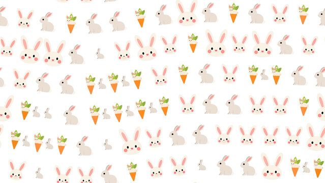 Seamless pattern of cartoon rabbits and carrots