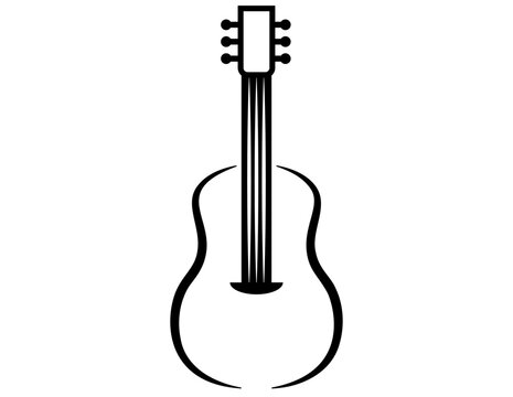 Simple Black Outline of an Acoustic Guitar on White Background isolated on white background