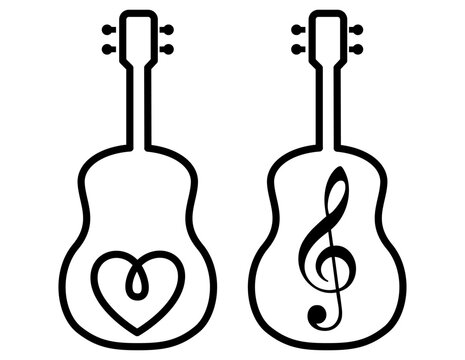 Two Guitars One With Heart Symbol One With Treble Clef Music Symbol isolated on white background