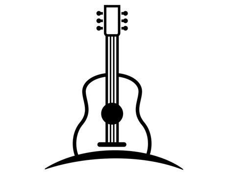 Simple Black Silhouette of an Acoustic Guitar isolated on white background