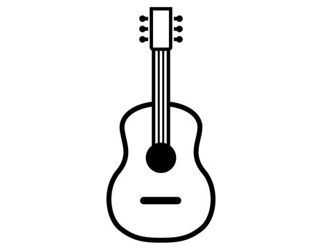 Simple Black and White Icon of an Acoustic Guitar isolated on white background