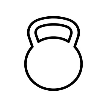 Solid kettlebell weight with curved handle for training outline line art vector icon