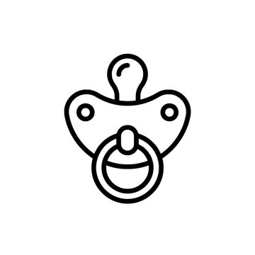 Baby pacifier with round handle and soothing nipple outline line art vector icon
