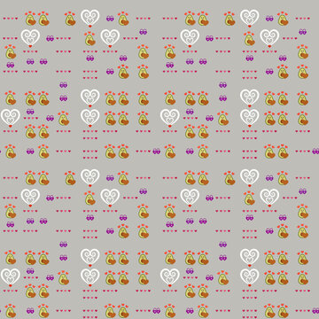 Cute avocado and heart pattern on grey background